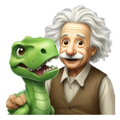 albert einstein happy with dinosour sticker
