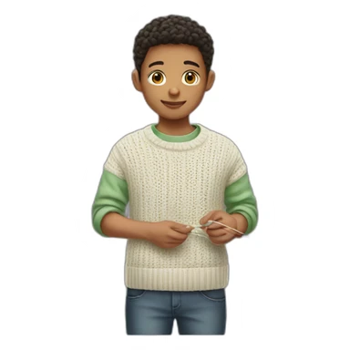 Mixed race boy knitting a shirt sticker