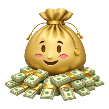 Luxury 3D emoji, overflowing money bag, stacks of cash, premium lighting, rich glossy look, ultra clean, transparent background


 sticker