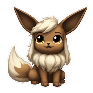 Kawaii Shiny Eevee with dark brown long emo hair covering her eyes Full Body sticker