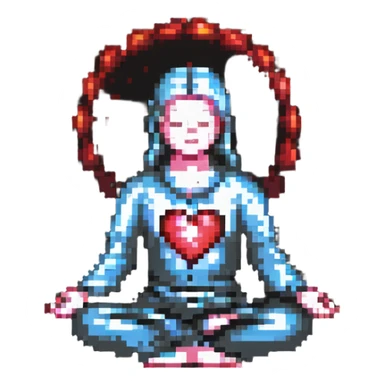Person is meditating and his heart is glowing and shining sticker