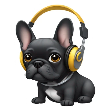 Grey hairs under chin all Black less white Brindle French bulldog wearing headphones sticker