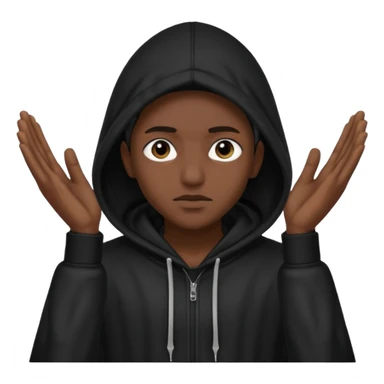 🥷🏽: inspire toi de cet emoji faisant en sorte qu’il est les mains sur les deux côtés de la tête et garde sa cagoule noir avec uniquement ses yeux apparent sticker