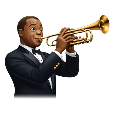 Icon for Jazz Music: collage of Louis Armstrong with his trumpet and Glenn Miller with his orchestra. Silhouettes of musicians, brass instruments, and musical notes. The design should convey the classic, smooth vibe of jazz. Transparent background. sticker