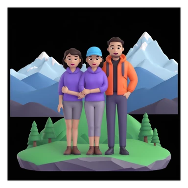 back packer couple posing, mountains in background,   close up pose sticker