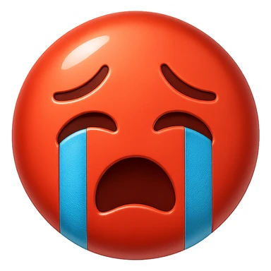 red crying face emoji, shiny and bold, no background sticker