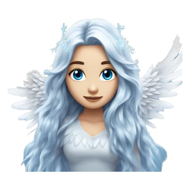 big wings, silver, feather, icy ,snowflake, Beautiful, fairy, long hair, blue eyes sticker