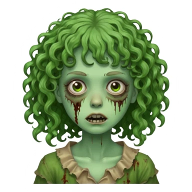Green zombie emoji girl with curly hair, with curly bangs sticker