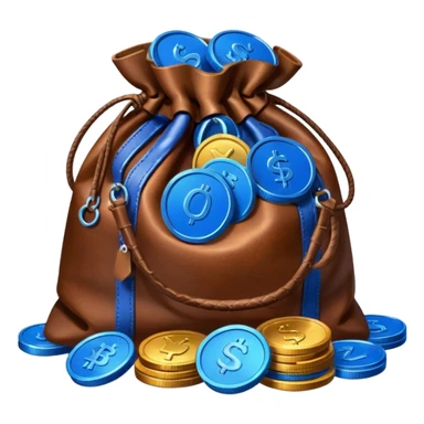 leather bag on top of blue coins stack sticker