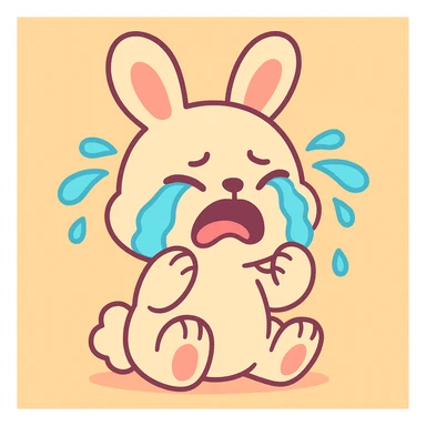 crying baby rabbit, soft pastel cartoon style sticker