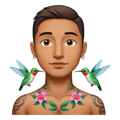 Man with hummingbird neck tattoo sticker