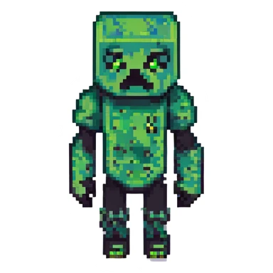 Minecraft creeper, 3D isometric, slightly turned, green and black, simple design sticker