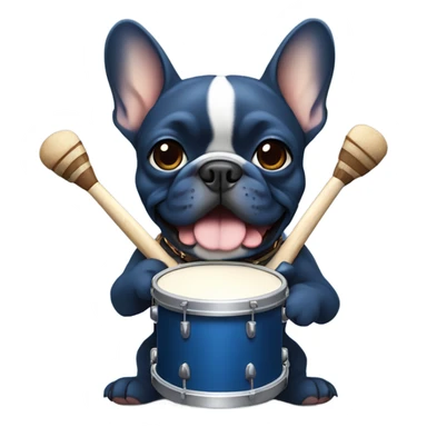 dark blue and tan french bulldog holding drumming sticker