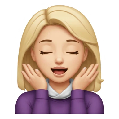 eyes closed and mouth wide open and hands cupped around her neck - her eyes are squinty with excitment sticker