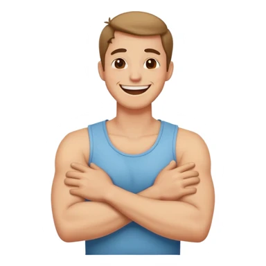 a guy with crossed arms holding neck and laughing sticker