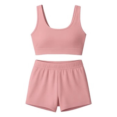 pink sports bra and pink shorts activewear set, clean and contemporary, no background sticker