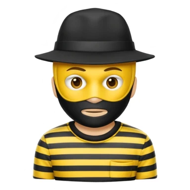 Make a robber emoji with yellow skin and white and black shirt with a mask thats black and make a hat on him sticker