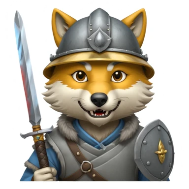 wolf face, mogolian ancient hold small sword front and steel helmet sticker
