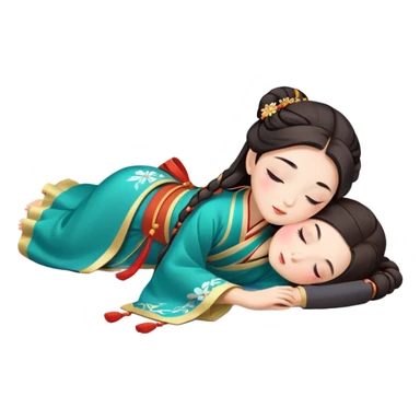 Beautiful girl in Hanfu lying on the ground sleeping sticker