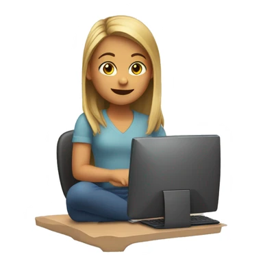 Girl sitting in front of the computer and raising a hand  sticker