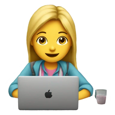 a girl in front of laptop doing lessons sticker