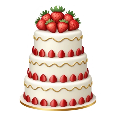 three-tier white wedding cake with strawberries and gold accents sticker