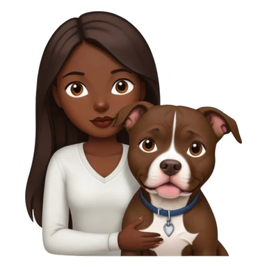 girl with dark brown long hair with her pitbull dog brown and white sticker