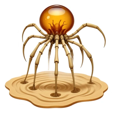 A quadrupedal being with a body of compressed amber sand that solidifies into glass-like plates at its joints, featuring hollow chambers within its torso where small dust devils perpetually swirl.

 sticker