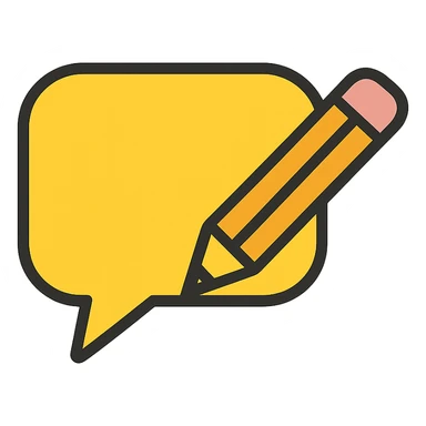 comic style speech bubble with a pen or pencil, representing a post caption as if it were a comment sticker