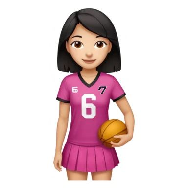 Hawaiian girl with black hair with dark pink highlights in hair with short skirt and jersey shirt number 67 sticker