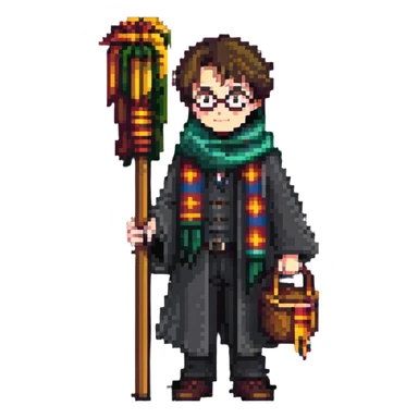 Harry Potter with broomstick and scarf sticker