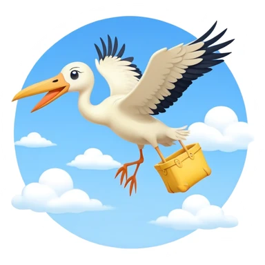 stork flying with a baby in a yellow bundle sticker