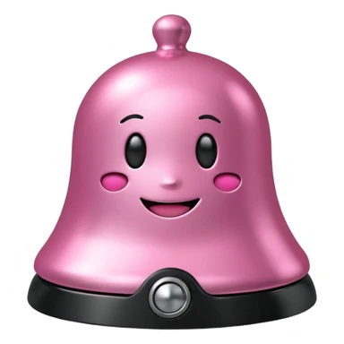 pink call bell with black base and silver knob and with smiley face on it sticker