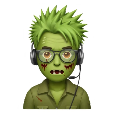 make a zombie iphone emoji with glasses, scratches spiky hair and headphones sticker
