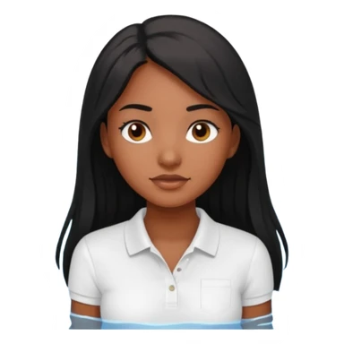 Brown skin girl with long black hair in pool while wearing all white polo shirt sticker