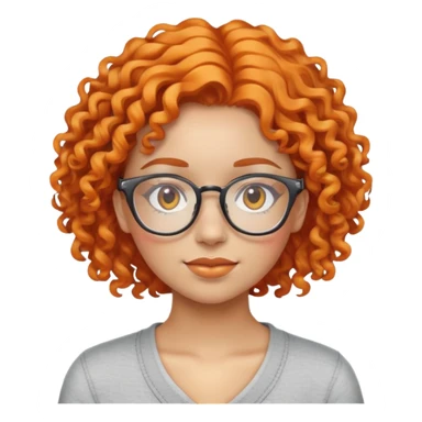 A iPhone emoji thats a girl with curly orange hair and clear glasses sticker