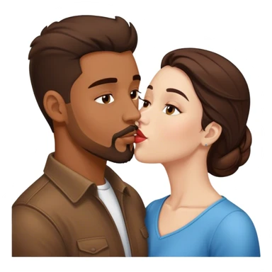 Intimate sfw kiss between brown Latino male with goatee and white brunette lover sticker