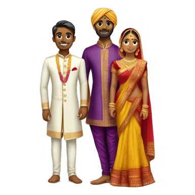 Tamil south indian where bride is in yellow saree with red border and the groom wearing purple sherwani for Engagement. Should be fair skinned sticker