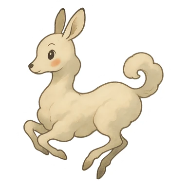 vanilla cloud doe with rosy cheeks, floating gracefully with witch-like elegance, brand identity mascot for social media, Ghibli style sticker