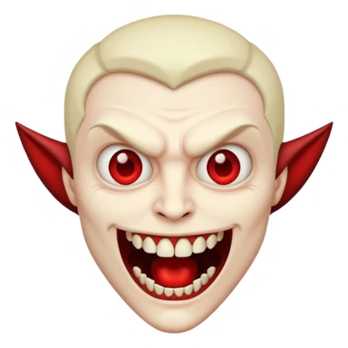 Vampire head, fangs, pale skin, cartoon horror emoji, no background sticker