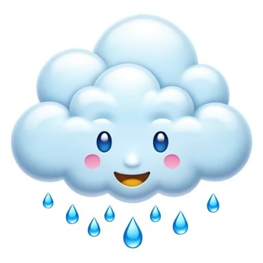 Emoji-style clouds with blue raindrops, no faces. Glossy 3D look, transparent background, vibrant colors. sticker