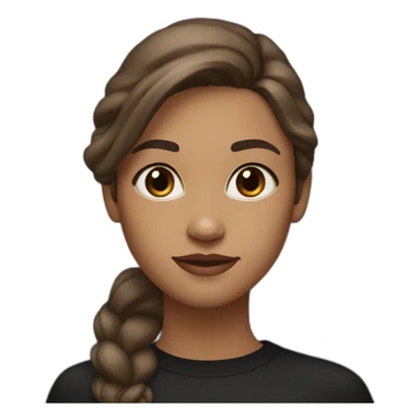 A girl with an elongated oval face, brown long shoulder-length hair, brown narrow eyes, nasolabial folds, in black clothes sticker