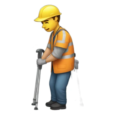 A sad worker on crutches sticker