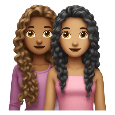 Two girls with long hair, one is straight and the other is curly sticker