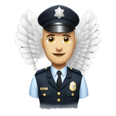 A White Police man bald with cap with Big ANGEL WINGS sticker