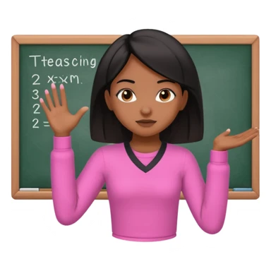 a brown skin teachers with hair that stop at elbpws girl with black straight like hair wearing pink not hot pink 2 piece set teaching up on a board sticker