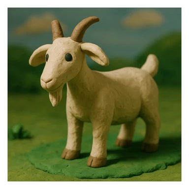 goat standing on grass, visible fingerprints, matte plasticine look, claymation style sticker