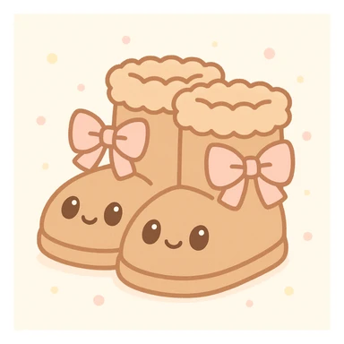 light brown fluffy boots with bows, cute soft style sticker