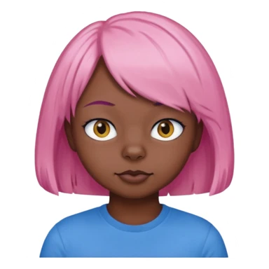 Black cat wearing a short pink hair wig, blue T-shirt sticker