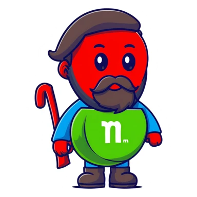 green m&m candy character with a black beard sticker